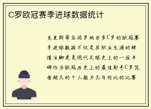 C罗欧冠赛季进球数据统计