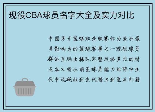 现役CBA球员名字大全及实力对比